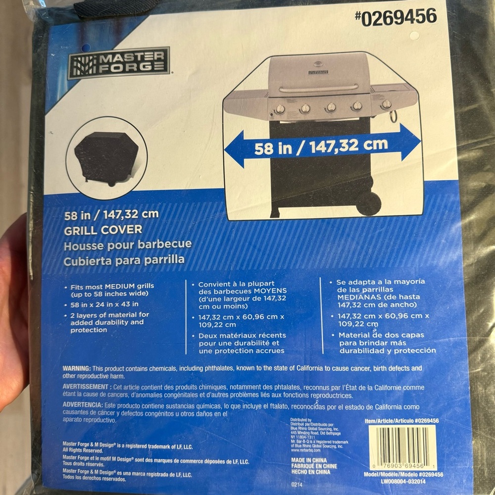 New,never opened! Master Forge 58” grill cover,fits most medium grills up to 58”